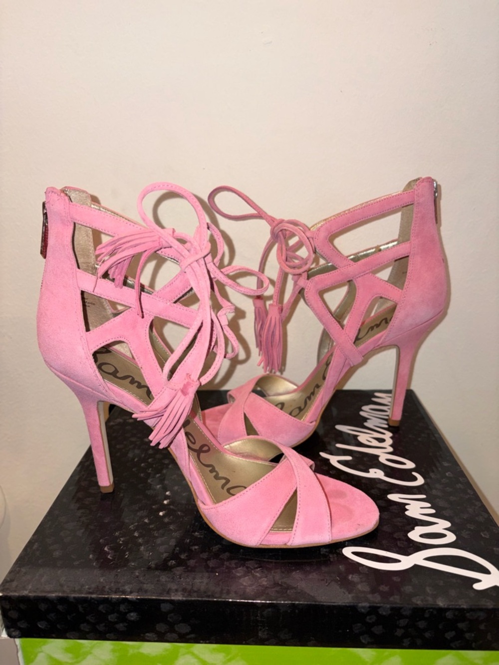 Sam Edelman Pink Suede Azela Lace-Up Cutout High Heels